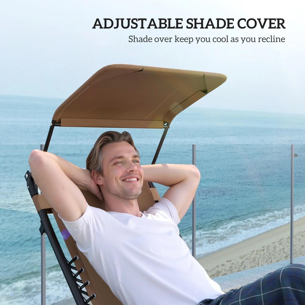 Outsunny Zero Gravity Lounger Chair Set of 2, Folding Reclining Patio Chair with Shade Cover, Padded Seat, Cup Holder, Soft Cushion and Headrest for Poolside, Camping 36