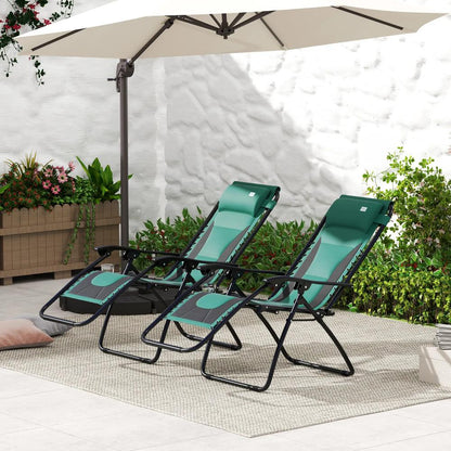 Outsunny Zero Gravity Lounger Chair Set of 2, Folding Reclining Patio Chair with Padded Seat, Cup Holder, Soft Cushion and Headrest for Poolside, Camping 7