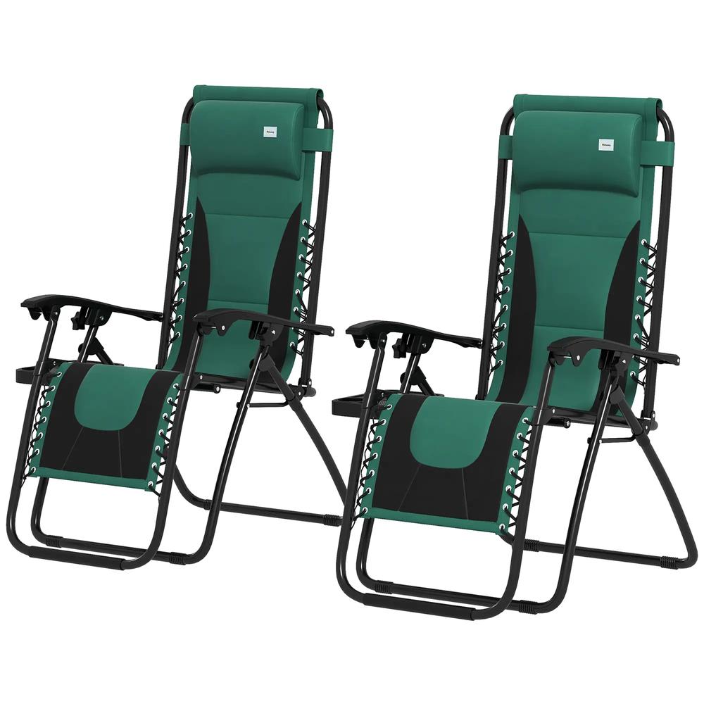 Outsunny Zero Gravity Lounger Chair Set of 2, Folding Reclining Patio Chair with Padded Seat, Cup Holder, Soft Cushion and Headrest for Poolside, Camping 9