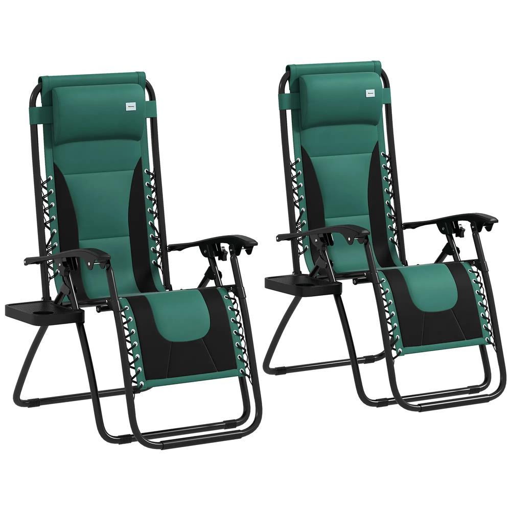 Outsunny Zero Gravity Lounger Chair Set of 2, Folding Reclining Patio Chair with Padded Seat, Cup Holder, Soft Cushion and Headrest for Poolside, Camping 