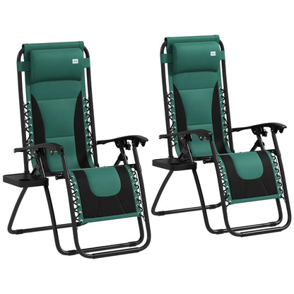 Outsunny Zero Gravity Lounger Chair Set of 2, Folding Reclining Patio Chair with Padded Seat, Cup Holder, Soft Cushion and Headrest for Poolside, Camping 