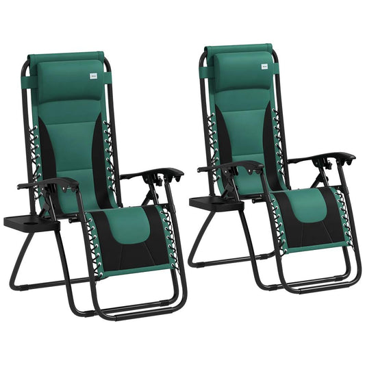 Outsunny Zero Gravity Lounger Chair Set of 2, Folding Reclining Patio Chair with Padded Seat, Cup Holder, Soft Cushion and Headrest for Poolside, Camping 