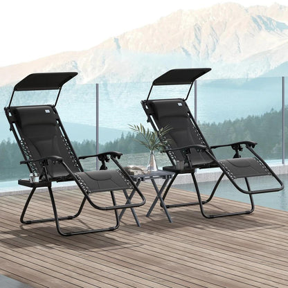 Outsunny Zero Gravity Lounger Chair Set of 2, Folding Reclining Patio Chair with Shade Cover, Padded Seat, Cup Holder, Soft Cushion and Headrest for Poolside, Camping 1