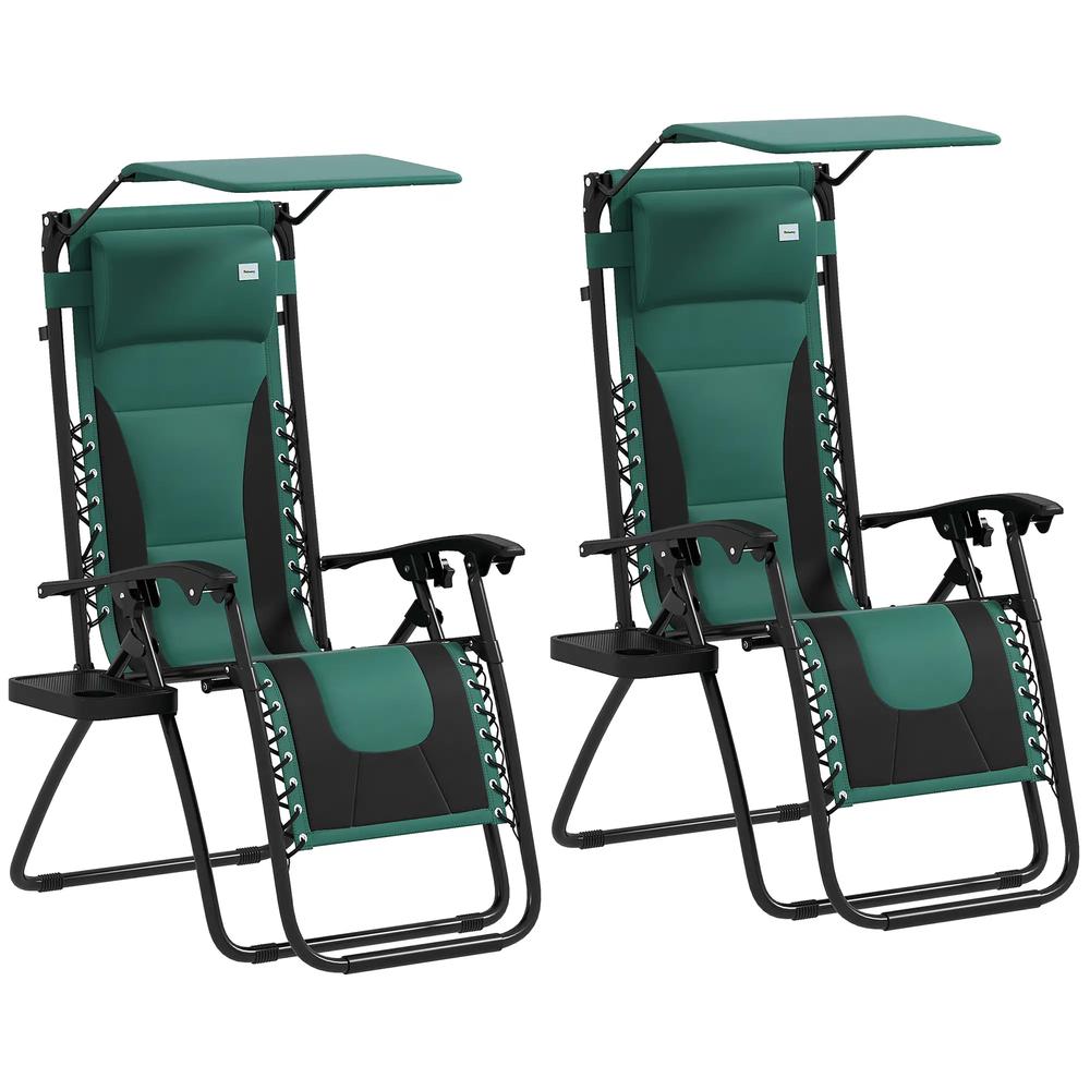 Outsunny Zero Gravity Lounger Chair Set of 2, Folding Reclining Patio Chair with Shade Cover, Padded Seat, Cup Holder, Soft Cushion and Headrest for Poolside, Camping 10