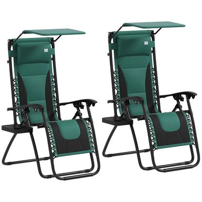 Outsunny Zero Gravity Lounger Chair Set of 2, Folding Reclining Patio Chair with Shade Cover, Padded Seat, Cup Holder, Soft Cushion and Headrest for Poolside, Camping 10