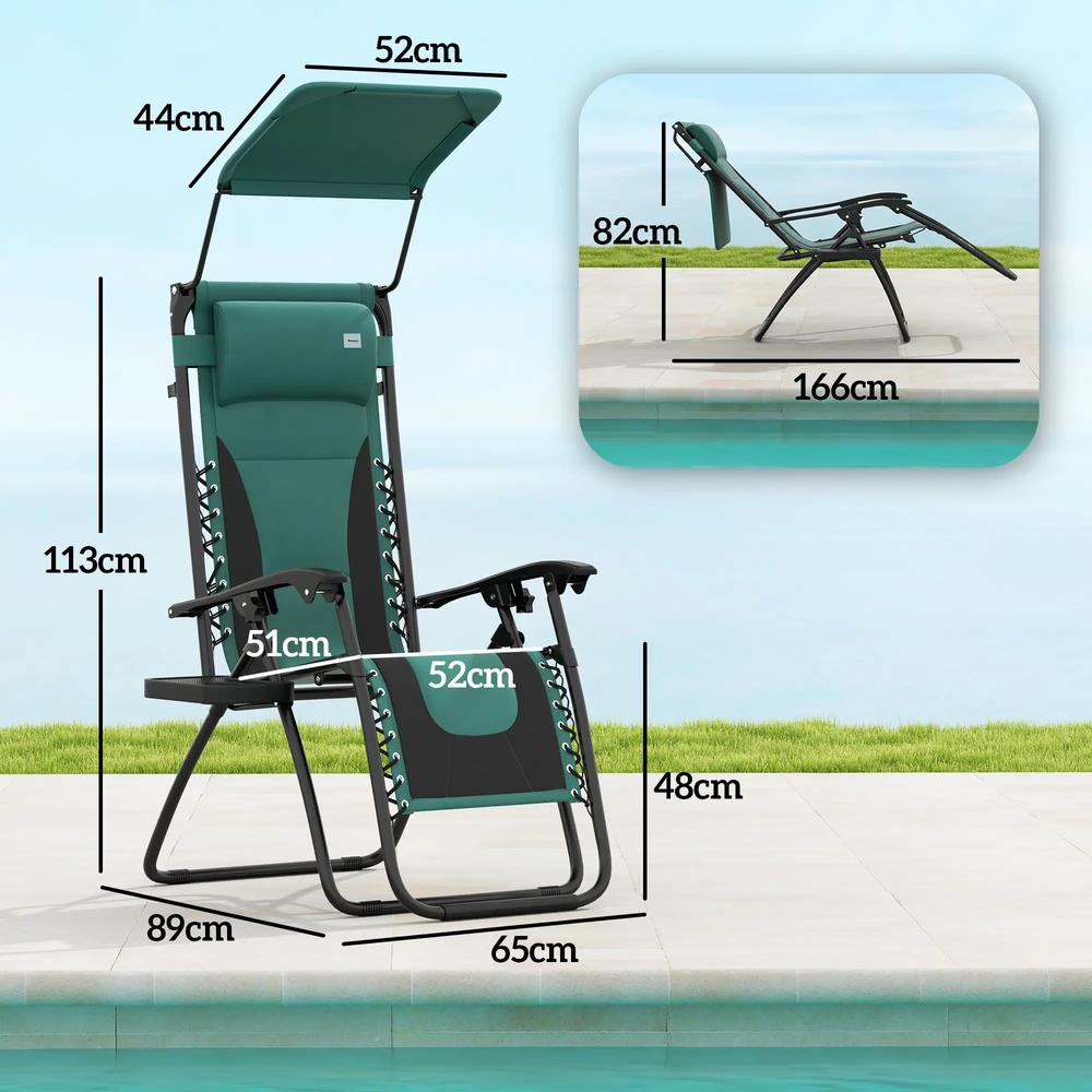 Outsunny Zero Gravity Lounger Chair Set of 2, Folding Reclining Patio Chair with Shade Cover, Padded Seat, Cup Holder, Soft Cushion and Headrest for Poolside, Camping 12