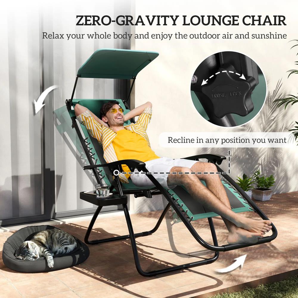 Outsunny Zero Gravity Lounger Chair Set of 2, Folding Reclining Patio Chair with Shade Cover, Padded Seat, Cup Holder, Soft Cushion and Headrest for Poolside, Camping 13