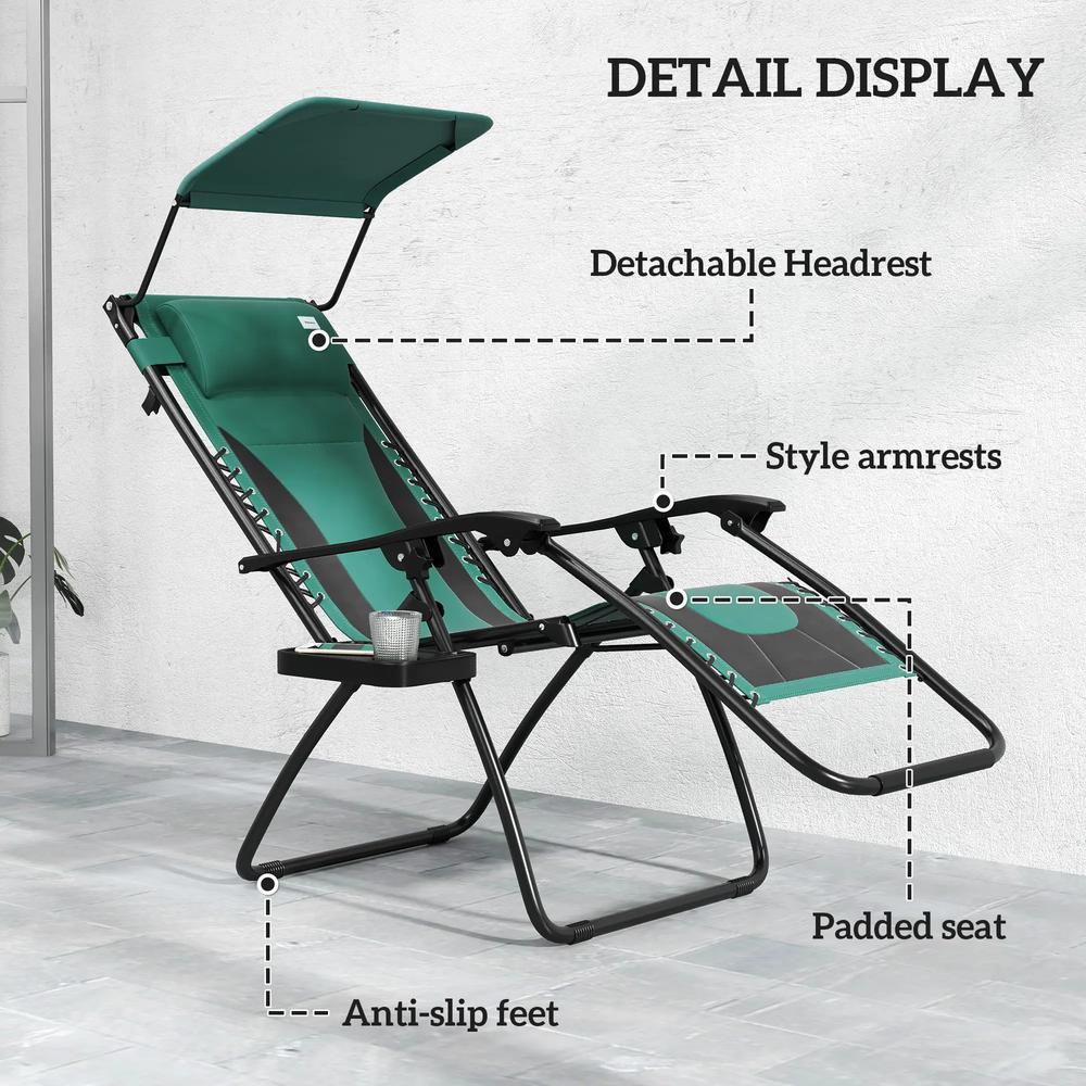 Outsunny Zero Gravity Lounger Chair Set of 2, Folding Reclining Patio Chair with Shade Cover, Padded Seat, Cup Holder, Soft Cushion and Headrest for Poolside, Camping 14