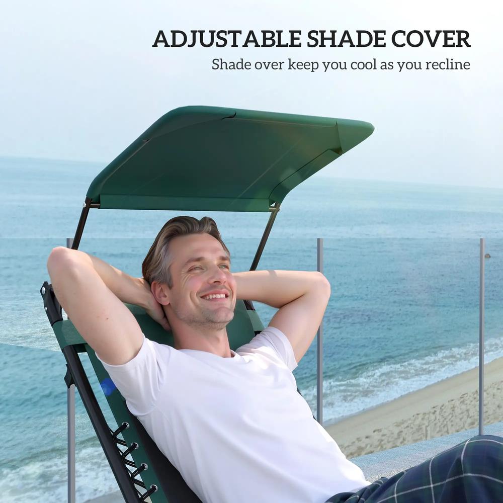 Outsunny Zero Gravity Lounger Chair Set of 2, Folding Reclining Patio Chair with Shade Cover, Padded Seat, Cup Holder, Soft Cushion and Headrest for Poolside, Camping 15
