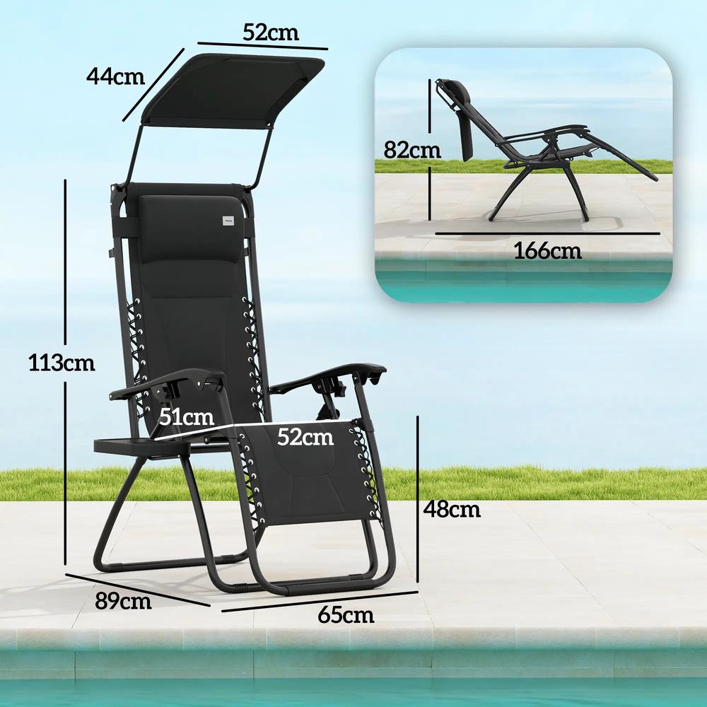 Outsunny Zero Gravity Lounger Chair Set of 2, Folding Reclining Patio Chair with Shade Cover, Padded Seat, Cup Holder, Soft Cushion and Headrest for Poolside, Camping 2