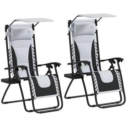 Outsunny Zero Gravity Lounger Chair Set of 2, Folding Reclining Patio Chair with Shade Cover, Padded Seat, Cup Holder, Soft Cushion and Headrest for Poolside, Camping 20