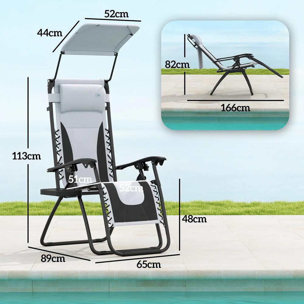 Outsunny Zero Gravity Lounger Chair Set of 2, Folding Reclining Patio Chair with Shade Cover, Padded Seat, Cup Holder, Soft Cushion and Headrest for Poolside, Camping 22