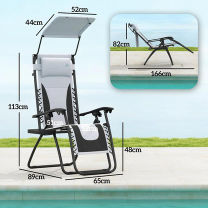 Outsunny Zero Gravity Lounger Chair Set of 2, Folding Reclining Patio Chair with Shade Cover, Padded Seat, Cup Holder, Soft Cushion and Headrest for Poolside, Camping 22