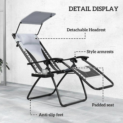 Outsunny Zero Gravity Lounger Chair Set of 2, Folding Reclining Patio Chair with Shade Cover, Padded Seat, Cup Holder, Soft Cushion and Headrest for Poolside, Camping 24