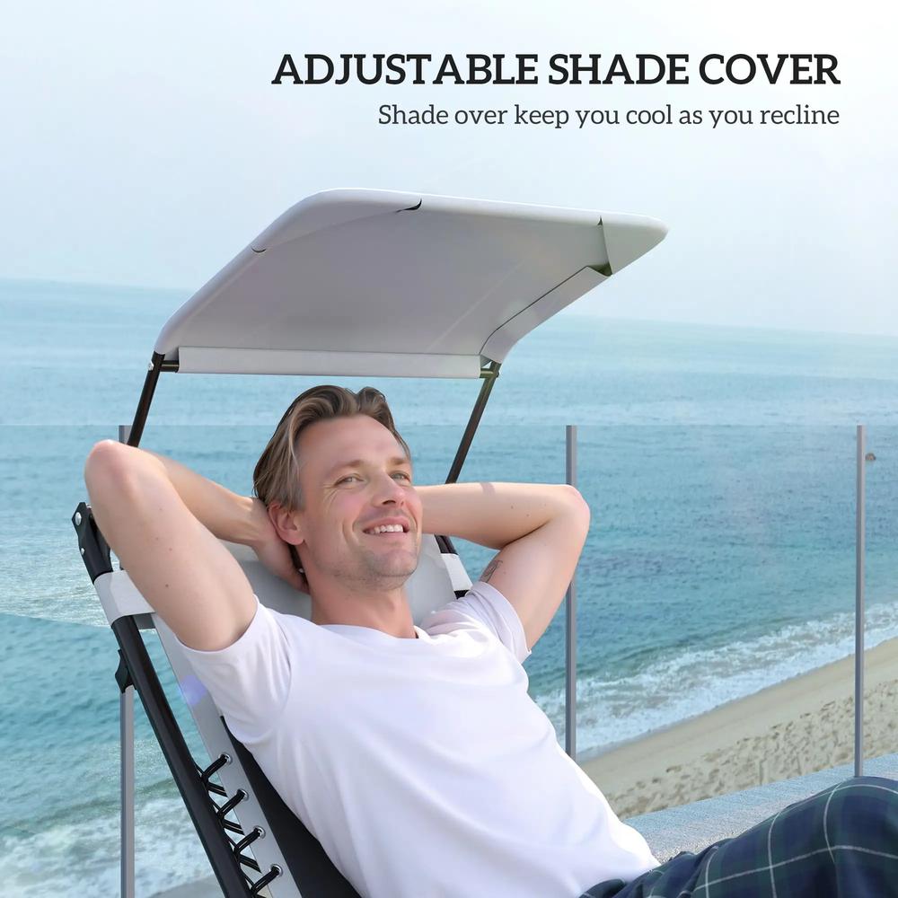Outsunny Zero Gravity Lounger Chair Set of 2, Folding Reclining Patio Chair with Shade Cover, Padded Seat, Cup Holder, Soft Cushion and Headrest for Poolside, Camping 25