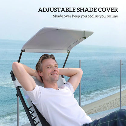 Outsunny Zero Gravity Lounger Chair Set of 2, Folding Reclining Patio Chair with Shade Cover, Padded Seat, Cup Holder, Soft Cushion and Headrest for Poolside, Camping 25