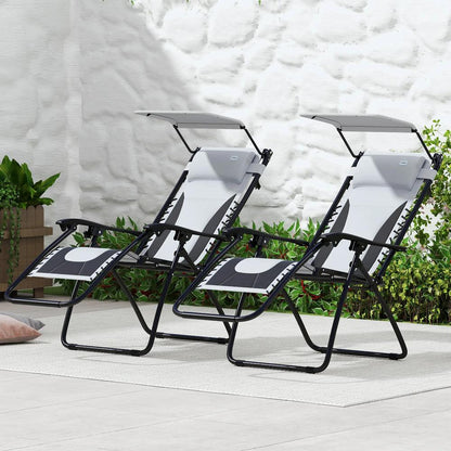 Outsunny Zero Gravity Lounger Chair Set of 2, Folding Reclining Patio Chair with Shade Cover, Padded Seat, Cup Holder, Soft Cushion and Headrest for Poolside, Camping 29