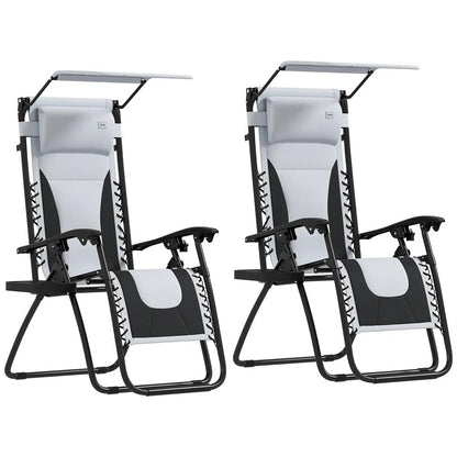 Outsunny Zero Gravity Lounger Chair Set of 2, Folding Reclining Patio Chair with Shade Cover, Padded Seat, Cup Holder, Soft Cushion and Headrest for Poolside, Camping 30