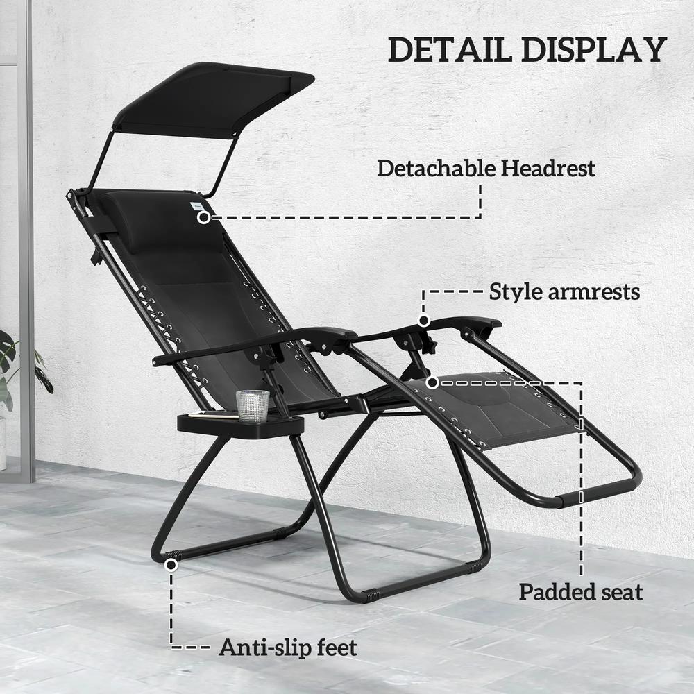 Outsunny Zero Gravity Lounger Chair Set of 2, Folding Reclining Patio Chair with Shade Cover, Padded Seat, Cup Holder, Soft Cushion and Headrest for Poolside, Camping 4