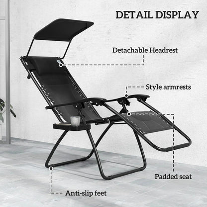 Outsunny Zero Gravity Lounger Chair Set of 2, Folding Reclining Patio Chair with Shade Cover, Padded Seat, Cup Holder, Soft Cushion and Headrest for Poolside, Camping 4