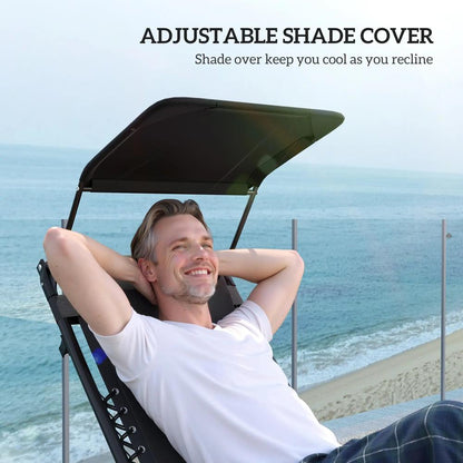 Outsunny Zero Gravity Lounger Chair Set of 2, Folding Reclining Patio Chair with Shade Cover, Padded Seat, Cup Holder, Soft Cushion and Headrest for Poolside, Camping 5