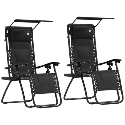 Outsunny Zero Gravity Lounger Chair Set of 2, Folding Reclining Patio Chair with Shade Cover, Padded Seat, Cup Holder, Soft Cushion and Headrest for Poolside, Camping 9