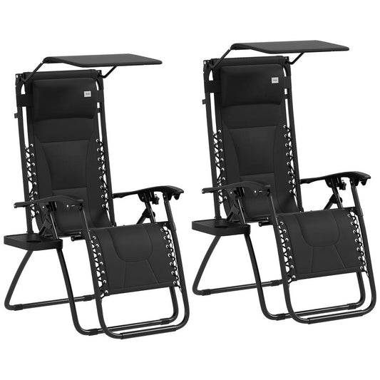 Outsunny Zero Gravity Lounger Chair Set of 2, Folding Reclining Patio Chair with Shade Cover, Padded Seat, Cup Holder, Soft Cushion and Headrest for Poolside, Camping 