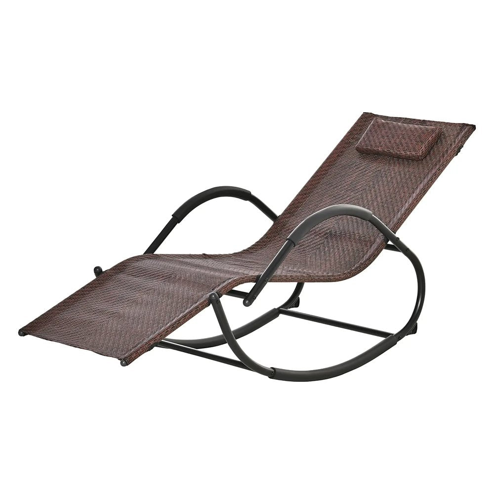 Outsunny Zero Gravity Rocking Lounge Chair Rattan Effect Patio Rocking Chair w/ Removable Pillow Recliner Seat Breathable Texteline 10