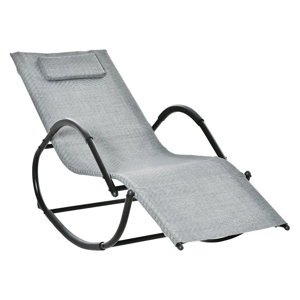 Outsunny Zero Gravity Rocking Lounge Chair Rattan Effect Patio Rocking Chair w/ Removable Pillow Recliner Seat Breathable Texteline 11