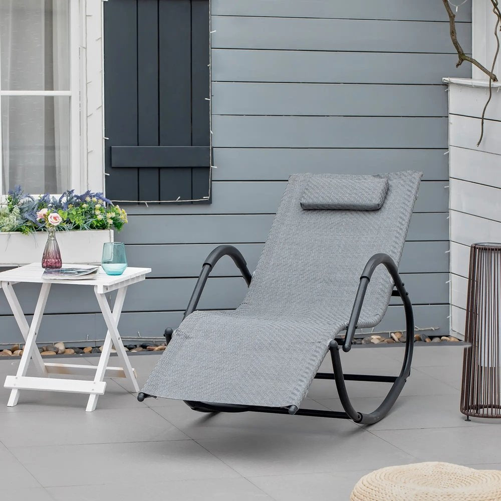 Outsunny Zero Gravity Rocking Lounge Chair Rattan Effect Patio Rocking Chair w/ Removable Pillow Recliner Seat Breathable Texteline 12