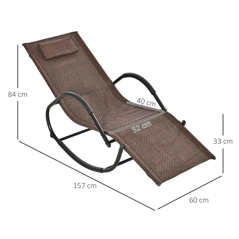 Outsunny Zero Gravity Rocking Lounge Chair Rattan Effect Patio Rocking Chair w/ Removable Pillow Recliner Seat Breathable Texteline 2