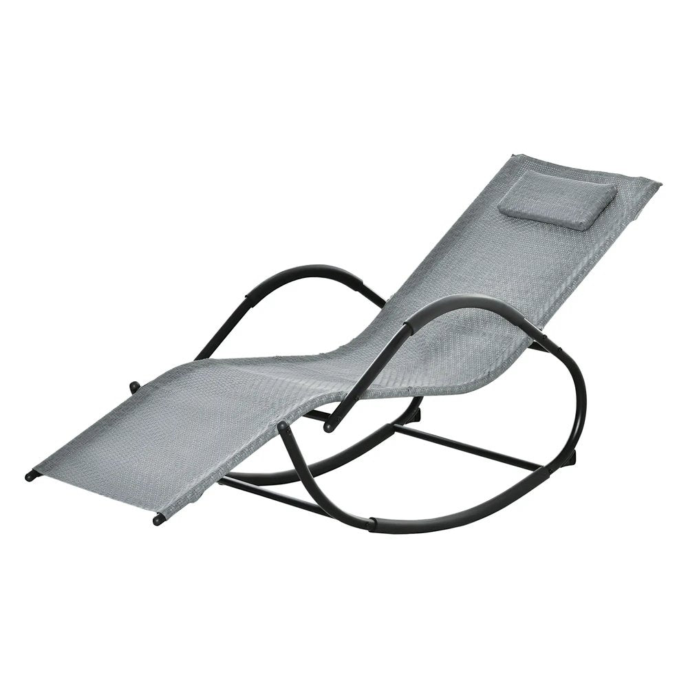 Outsunny Zero Gravity Rocking Lounge Chair Rattan Effect Patio Rocking Chair w/ Removable Pillow Recliner Seat Breathable Texteline 21