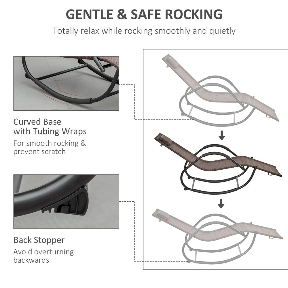 Outsunny Zero Gravity Rocking Lounge Chair Rattan Effect Patio Rocking Chair w/ Removable Pillow Recliner Seat Breathable Texteline 3