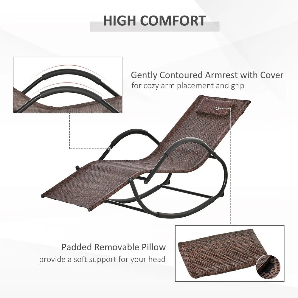 Outsunny Zero Gravity Rocking Lounge Chair Rattan Effect Patio Rocking Chair w/ Removable Pillow Recliner Seat Breathable Texteline 4