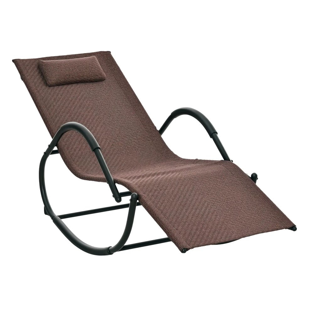 Outsunny Zero Gravity Rocking Lounge Chair Rattan Effect Patio Rocking Chair w/ Removable Pillow Recliner Seat Breathable Texteline 9