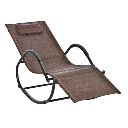 Outsunny Zero Gravity Rocking Lounge Chair Rattan Effect Patio Rocking Chair w/ Removable Pillow Recliner Seat Breathable Texteline 